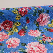 Load image into Gallery viewer, Printed Peony Floral Lace Deadstock - Blue