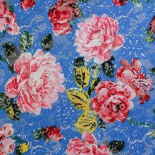 Load image into Gallery viewer, Printed Peony Floral Lace Deadstock - Blue