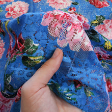 Load image into Gallery viewer, Printed Peony Floral Lace Deadstock - Blue