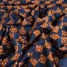 Load image into Gallery viewer, Daisy Check Rayon Print Deadstock - Navy & Tan