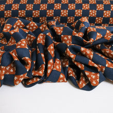 Load image into Gallery viewer, Daisy Check Rayon Print Deadstock - Navy & Tan