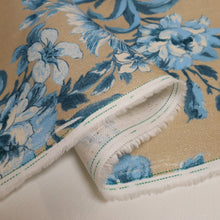 Load image into Gallery viewer, 100% Linen Print - Delancey Blue on Beige Romantic Floral
