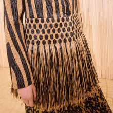 Load image into Gallery viewer, Italian Made Raffia Jacquard with Tassel Edge Designer End - Luca Natural & Black