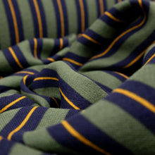 Load image into Gallery viewer, Cotton Preppy Double Stripe Print Deadstock - Army, Navy & Gold