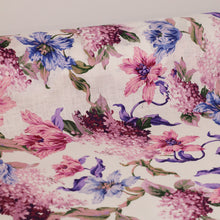 Load image into Gallery viewer, 100% Linen Pre-Washed Print - Mulberry Floral on White Base (Sold Out)