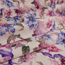 Load image into Gallery viewer, 100% Linen Pre-Washed Print - Mulberry Floral on White Base (Sold Out)