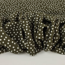 Load image into Gallery viewer, Viscose Printed Crepe Designer End - Olive Polka Dot