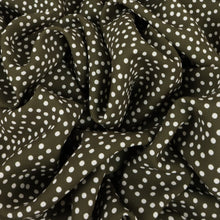 Load image into Gallery viewer, Viscose Printed Crepe Designer End - Olive Polka Dot