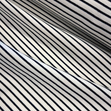 Load image into Gallery viewer, Cotton Spandex Striped Rib - White &amp; Navy
