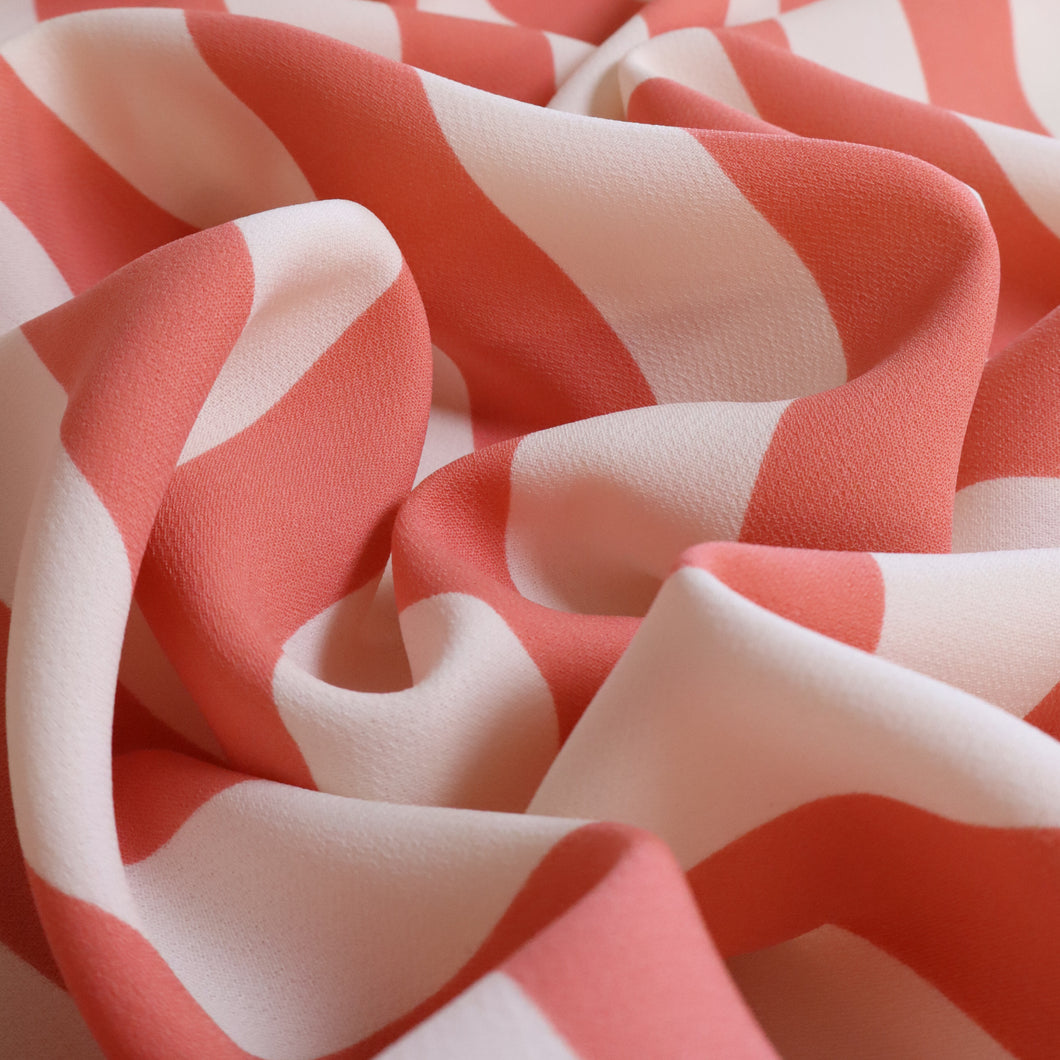 Bold Stripe Crepe Deadstock - Coral
