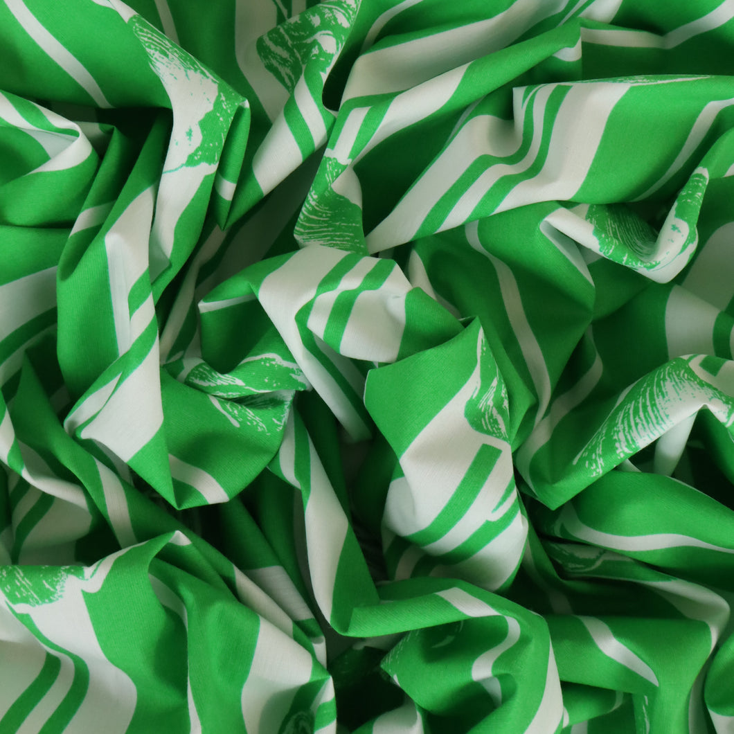 Bold Stripe Floral Poplin Print Deadstock - Bright Green