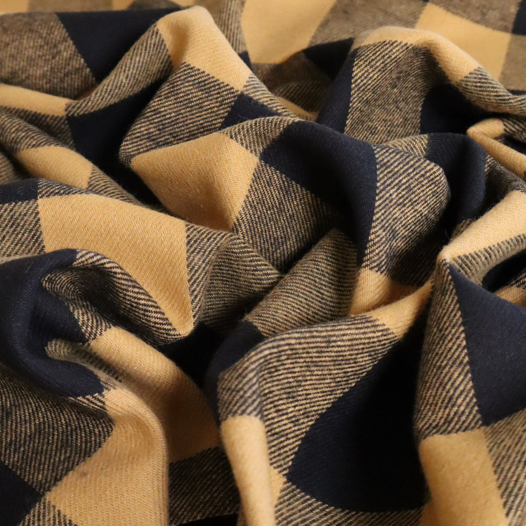 Brushed Plaid Cotton Deadstock - Black and Gold