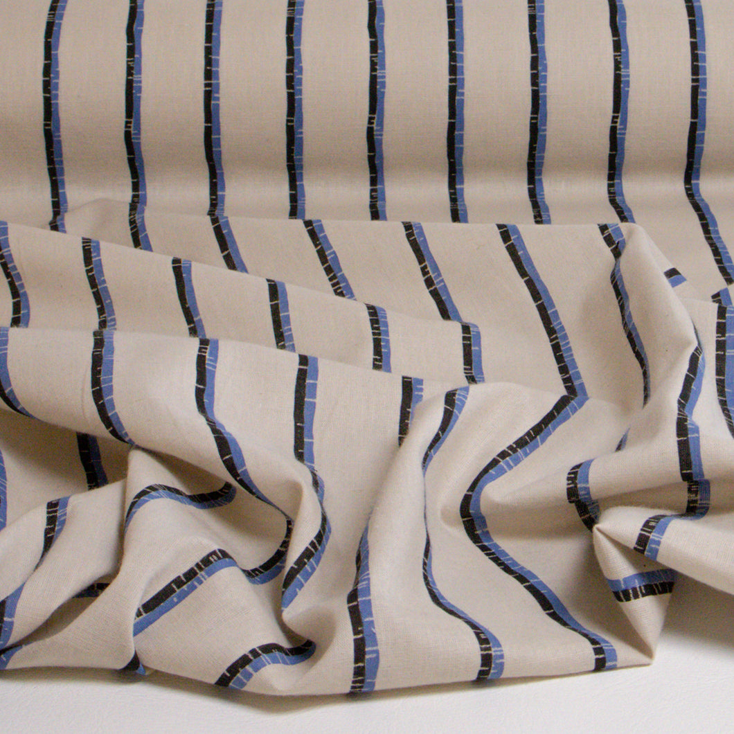 Cotton Linen Double Stripe Print Deadstock - Sky
