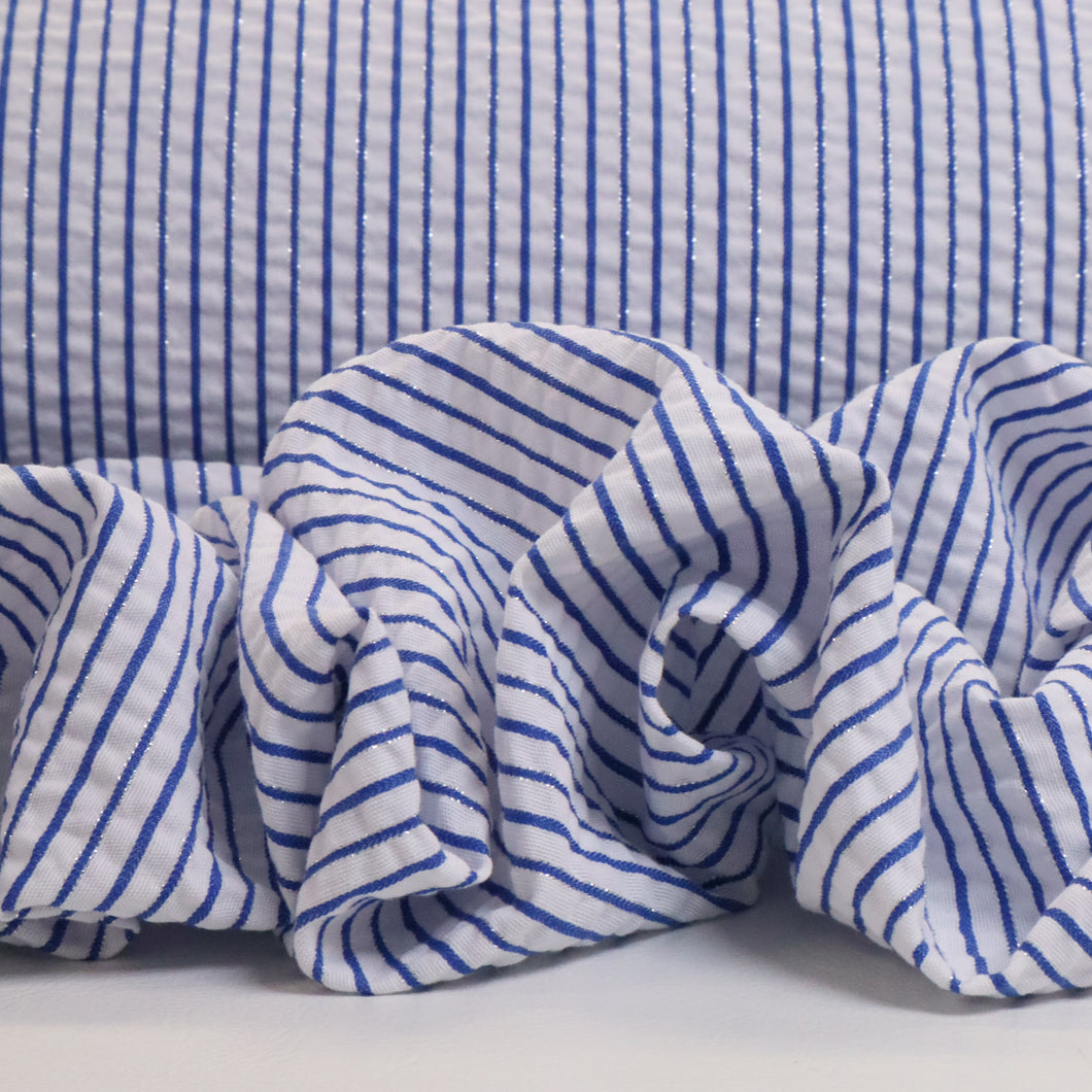 Cotton Lurex Seersucker Stripe Deadstock - Blue