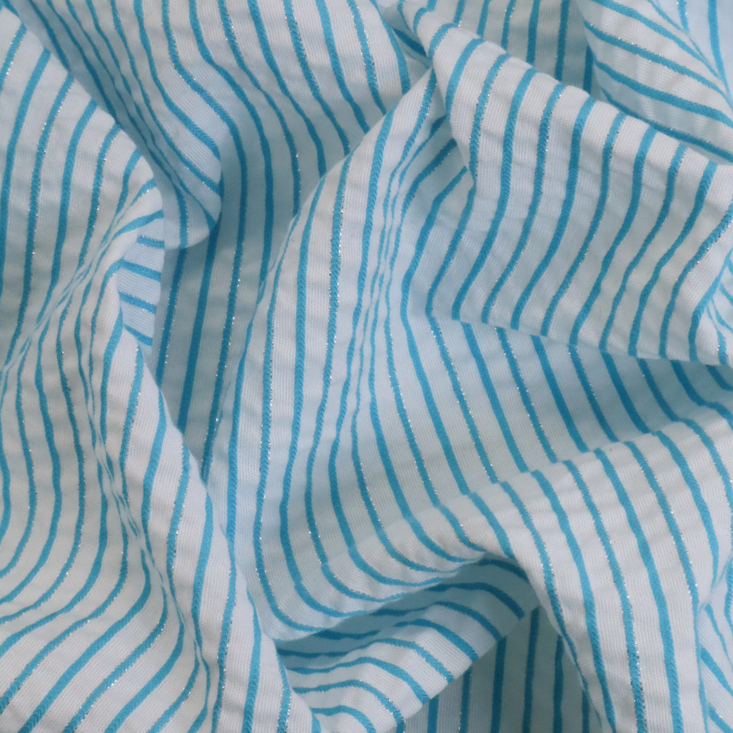 Cotton Lurex Seersucker Stripe Deadstock - Aqua