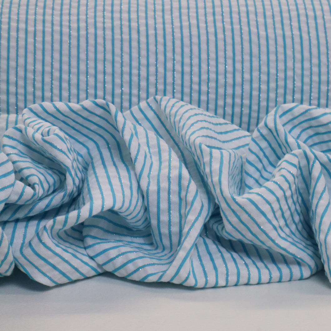 Cotton Lurex Seersucker Stripe Deadstock - Aqua