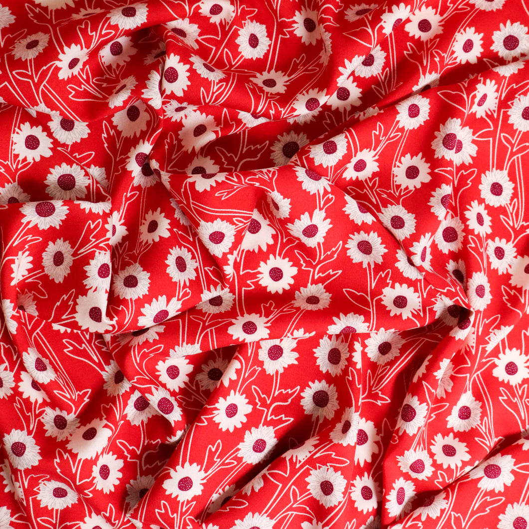 Daisy Rayon Print Deadstock - Crimson Red