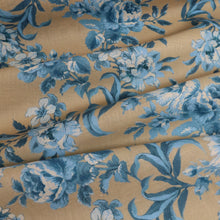 Load image into Gallery viewer, Delancey 100% Linen Print - Blue on Beige Romantic Floral
