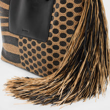 Load image into Gallery viewer, Italian Made Raffia Jacquard with Tassel Edge Designer End - Luca Natural &amp; Black
