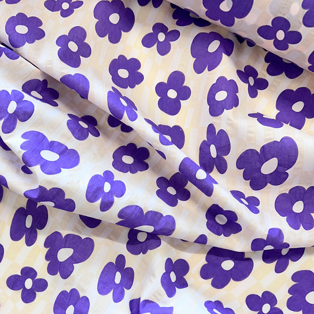 Jenkins Printed Cotton Floral Seersucker - Purple