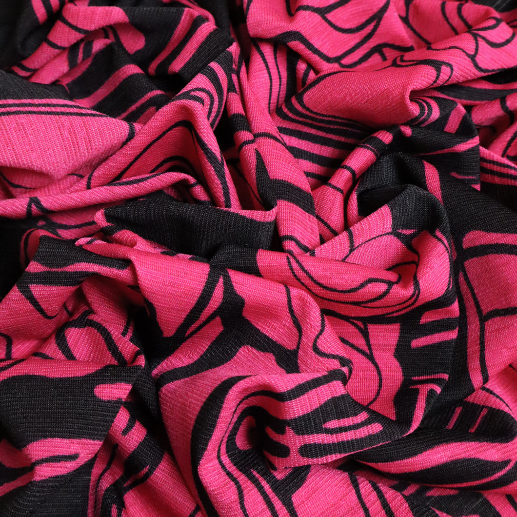 Printed Stretch Knit Deadstock - Fuchsia Rose