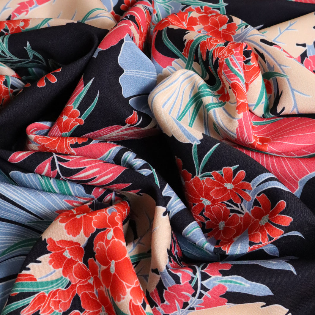 Printed Stretch Knit Deadstock - Aloha Navy