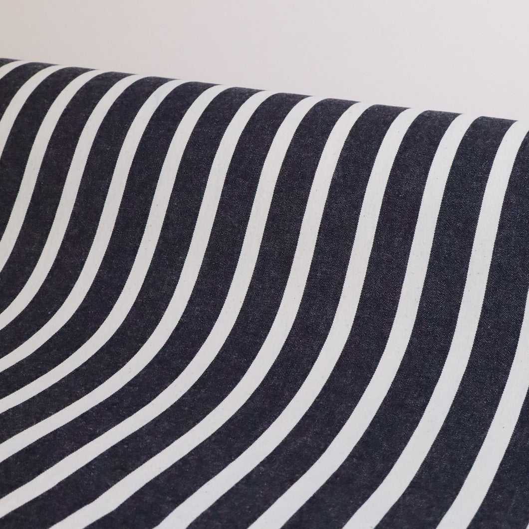 Cotton Spandex Drill Deadstock - Navy Apron Stripe