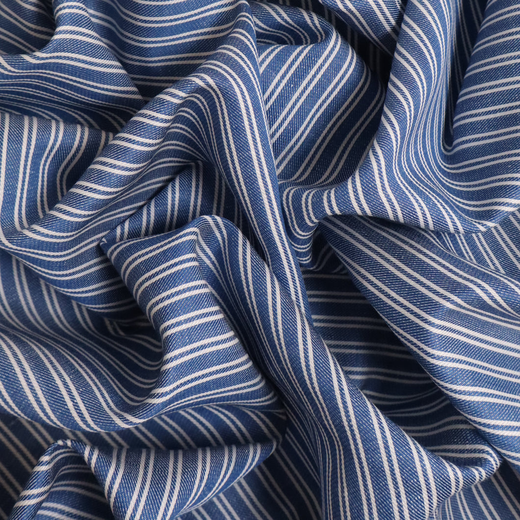 Lexington 100% Linen Pre-Washed - Cornflower with White Double Stripe