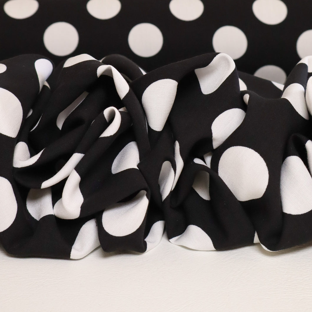 Rayon Polka Dot Spot Print Deadstock - White on Black