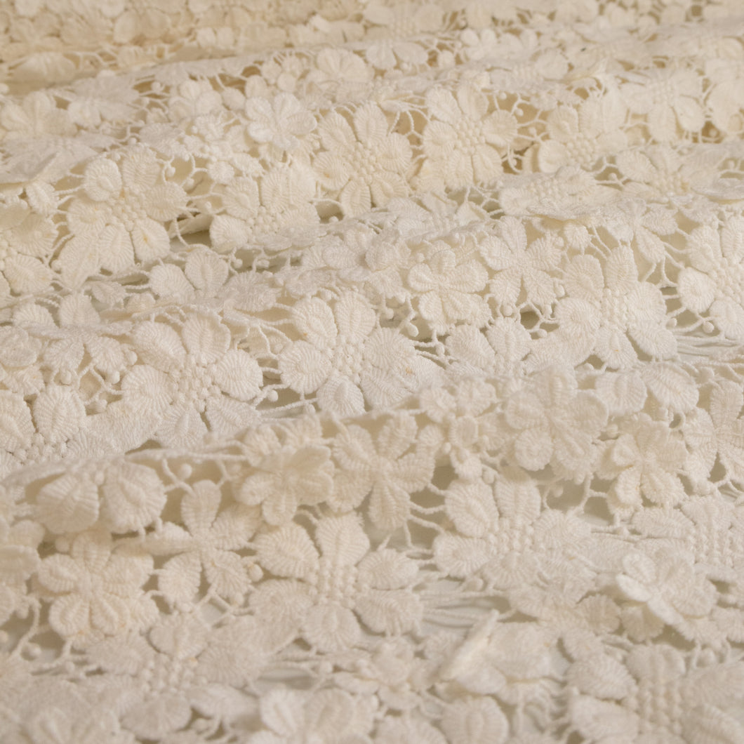 Monroe Embroidered Cotton Floral Lace Designer End – Ivory