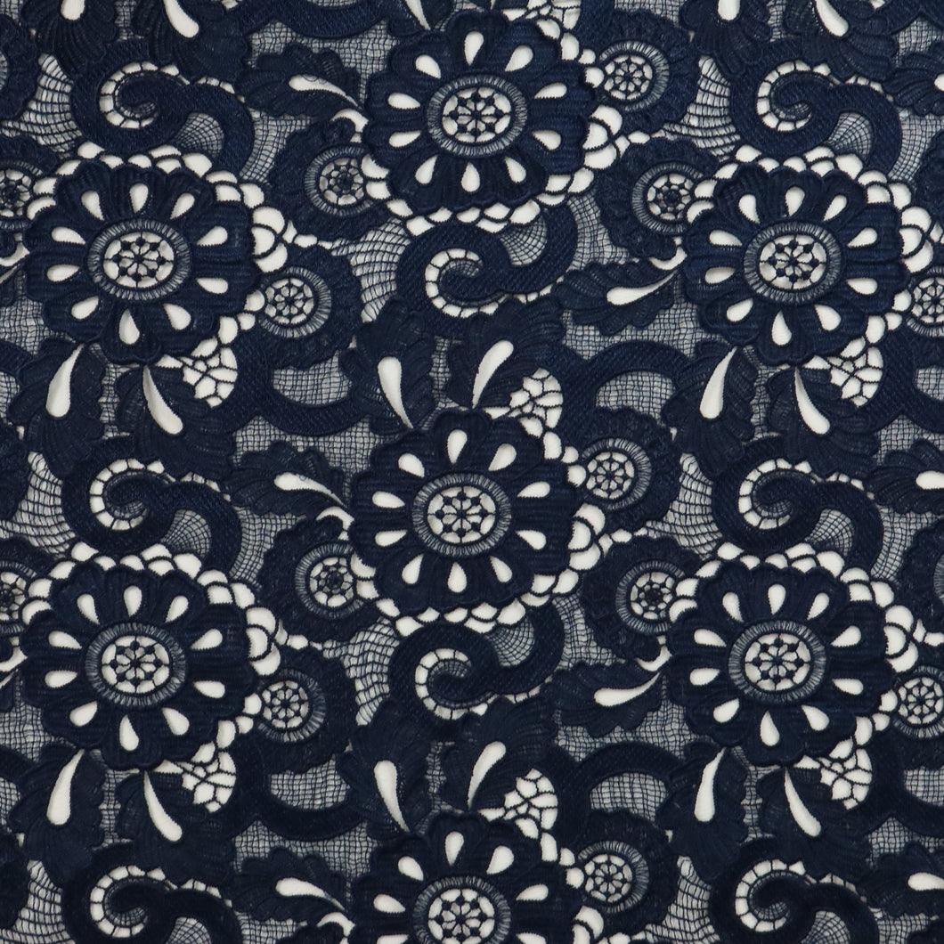 Nicola Embroidered Lace Designer End – Navy Blue (Limited Stock)