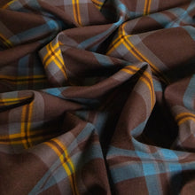 Load image into Gallery viewer, Plaid Cotton Lawn Deadstock - Choc, Aqua &amp; Gold
