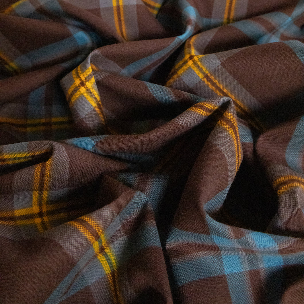 Plaid Cotton Lawn Deadstock - Choc, Aqua & Gold