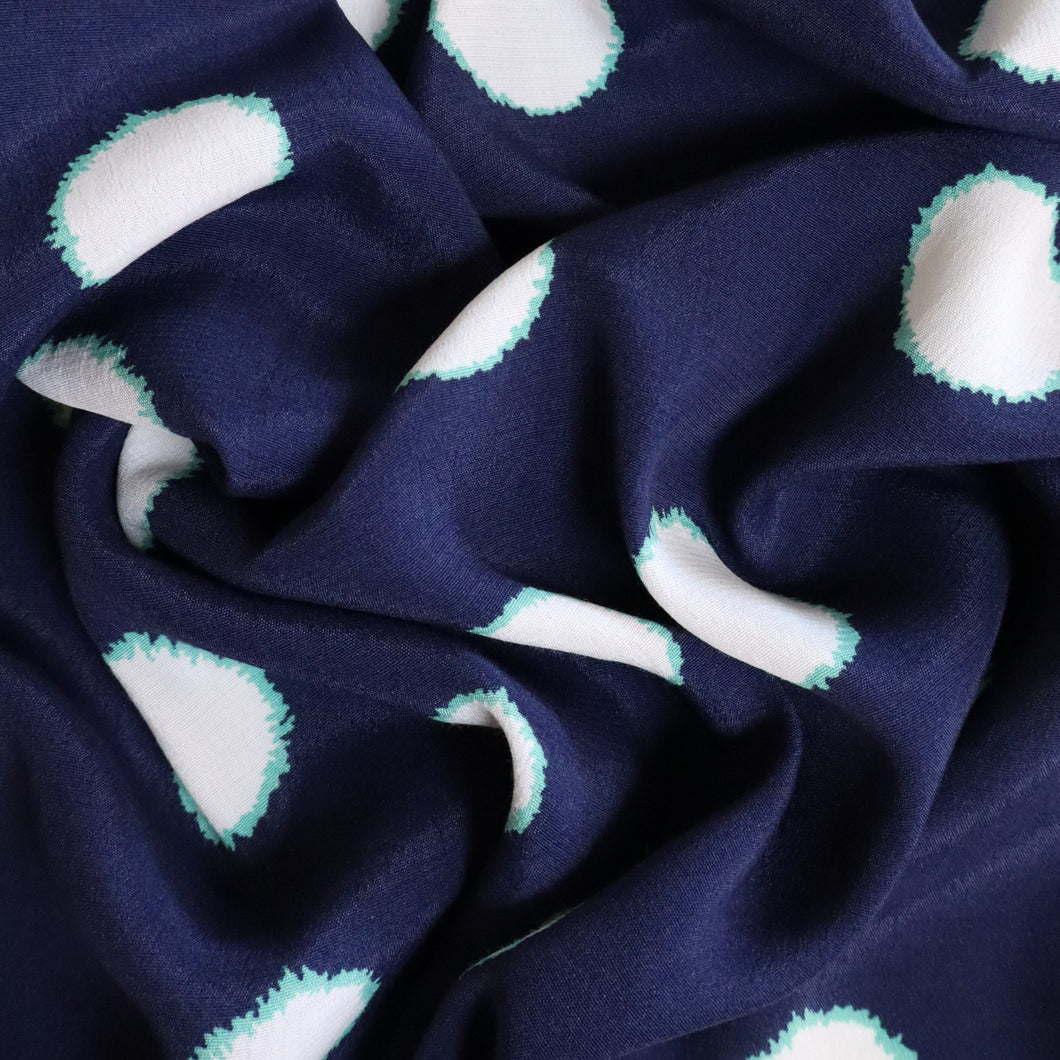 Printed Viscose Crepe Deadstock - Navy and Aqua