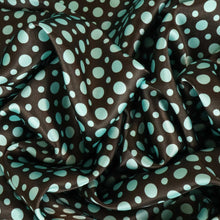 Load image into Gallery viewer, Spot Printed Satin Deadstock - Turquoise on Choc
