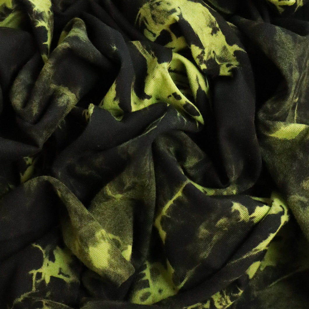 Tie Dye Effect Cotton T-Shirt Knit - Black & Olive