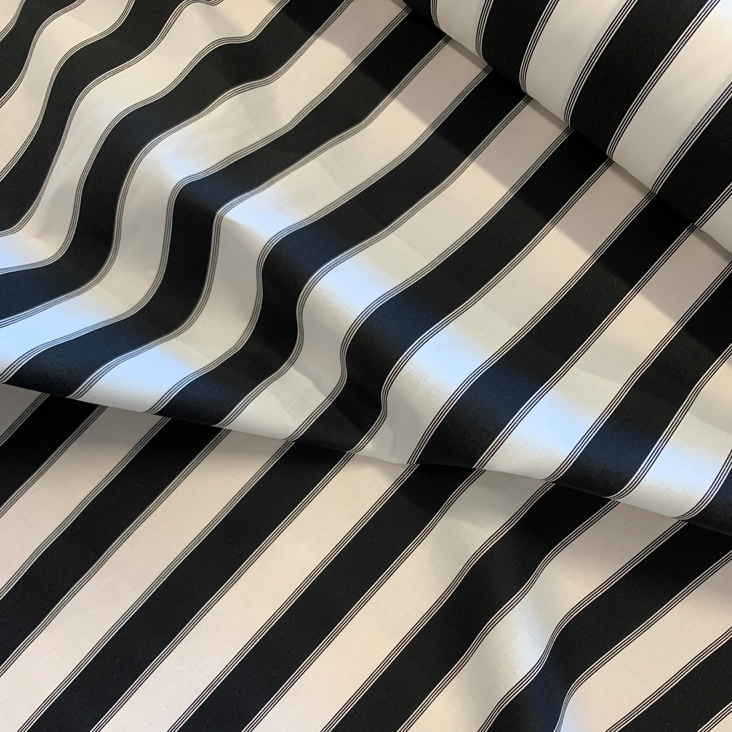Chipley Washed Cotton Stripe Print Deadstock - Black/White