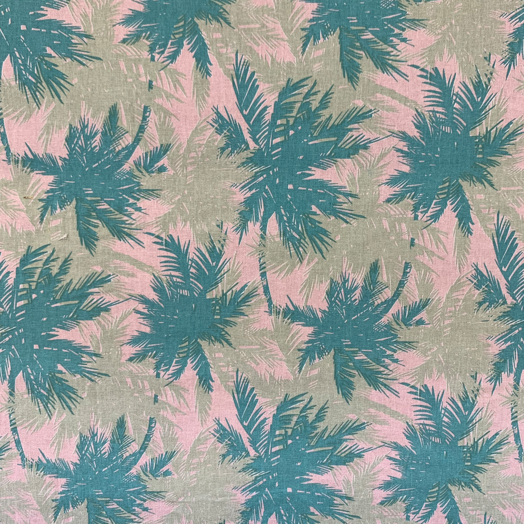 Cotton Linen Print Deadstock - Pink Palm