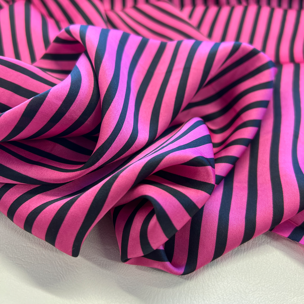 Striped Printed Satin Deadstock - Hot Pink & Black