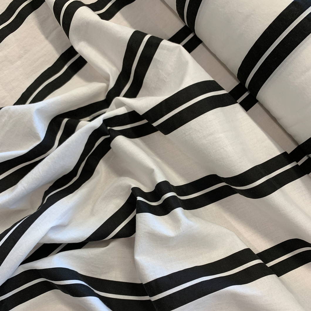 Macy Washed Cotton Stripe Print Deadstock - Black/White