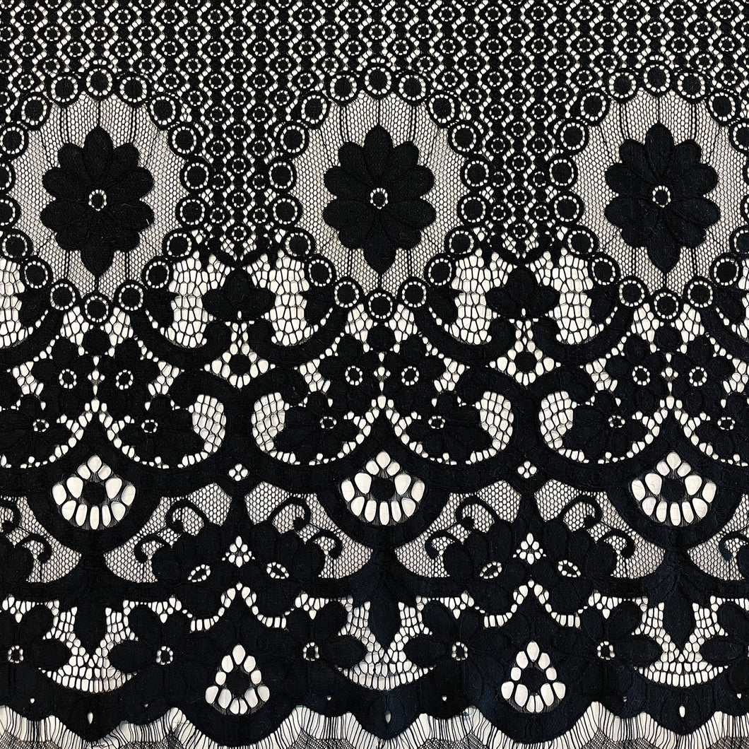 Barcelona Rayon Cotton Panel Lace - Black (sold by the 67cm panel)