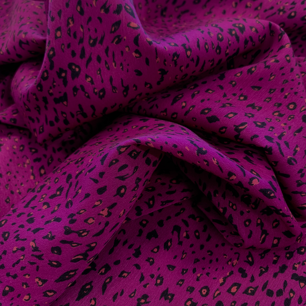 Micro Leopard Crepe Print Deadstock - Magenta