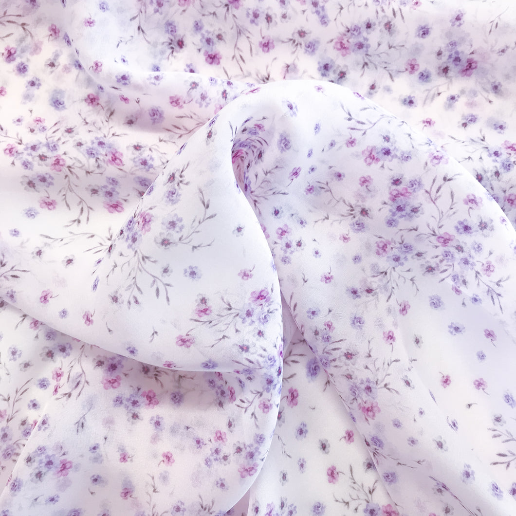 Printed Floral Silk Chiffon Deadstock - Lilac