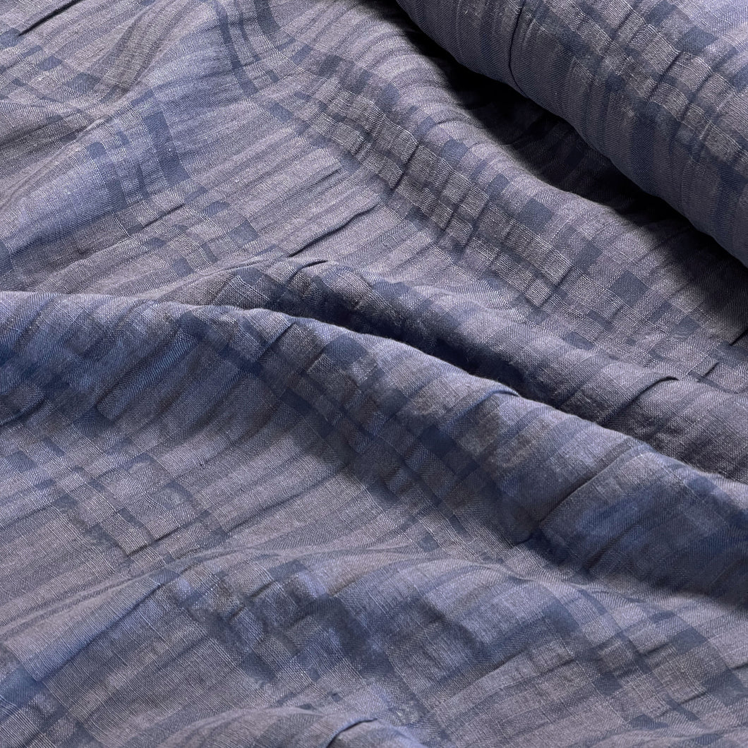 Self-Check Linen Cotton Voile - Marine | End of Line