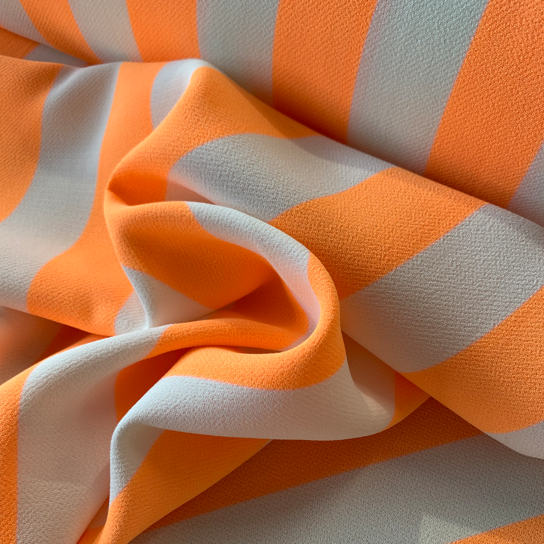 Bold Stripe Crepe Deadstock - Neon Orange
